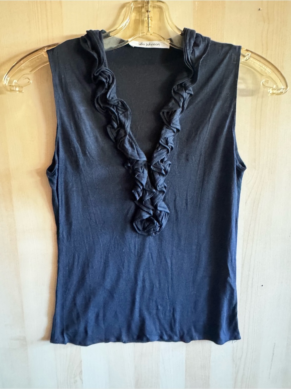 Ulla Johnson Black Sleeveless Ruffle V-Neck Top